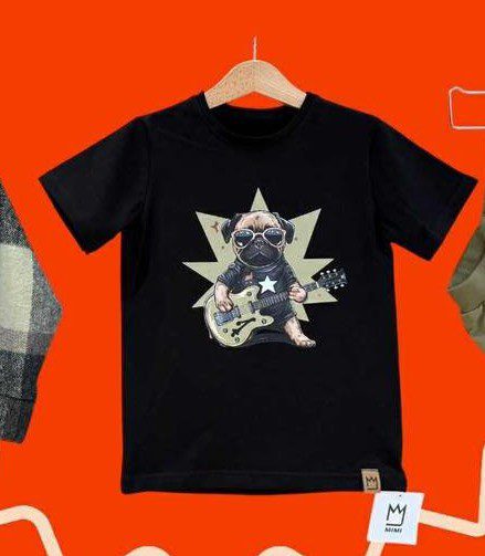 T-shirt dla chłopca z nadrukiem psa – czarny MIMI