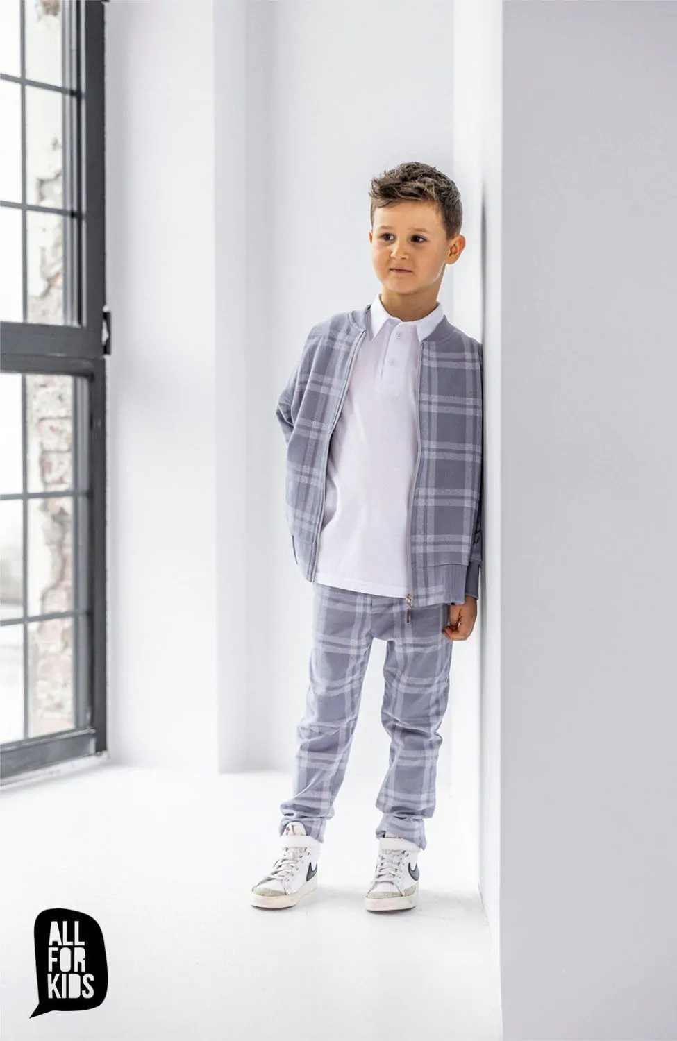 Spodnie dzianinowe All For Kids NEW SPRING krata – kolor szary