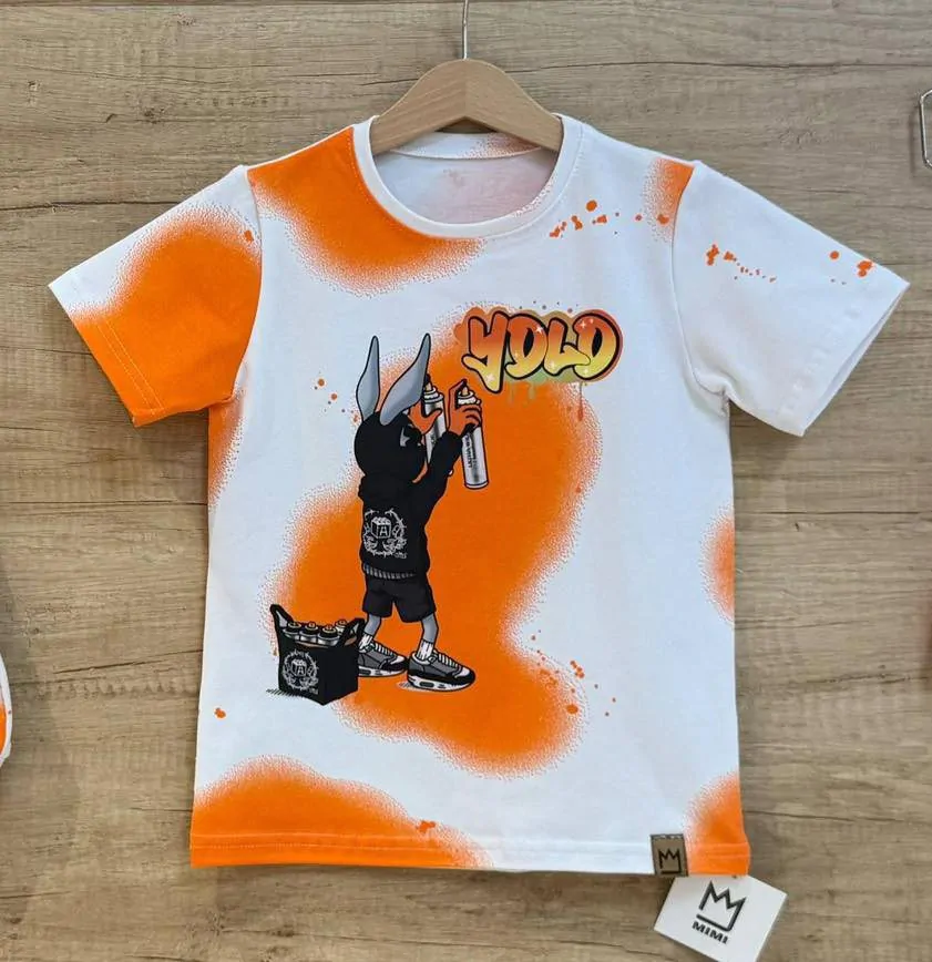 T-shirt MIMI spray YOLO - pomarańczowy