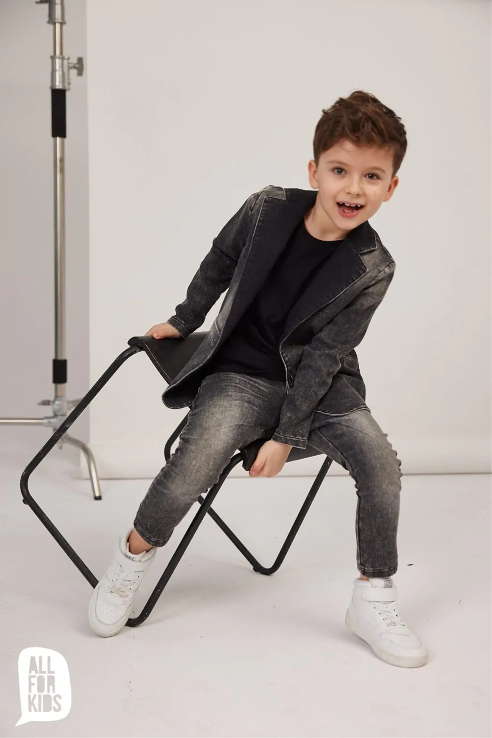 Marynarka jeans All for Kids - kolor szary/grafit - obrazek 4