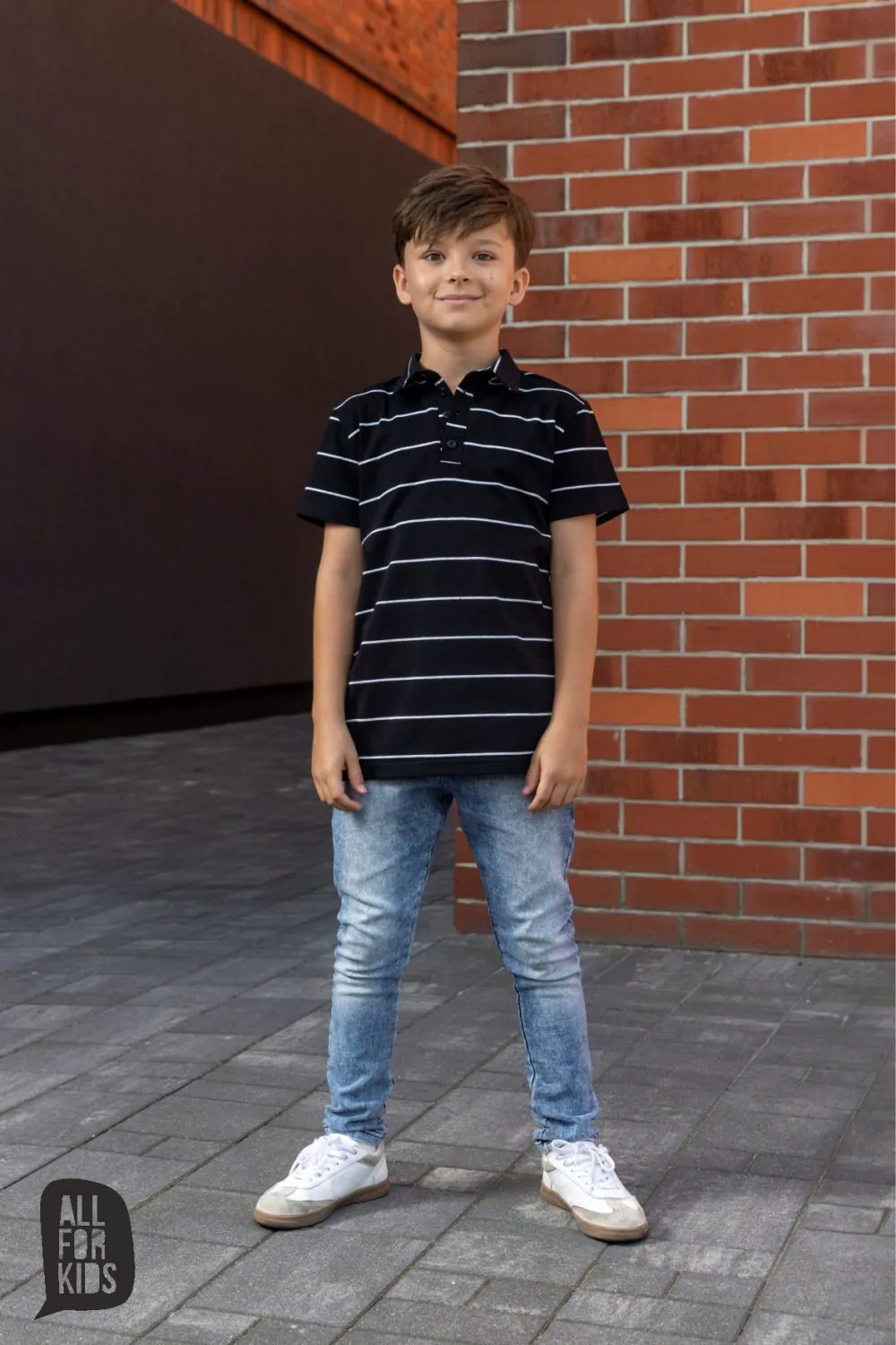 Bluzka polo bawełna All For Kids – kolor czarny w białe paski
