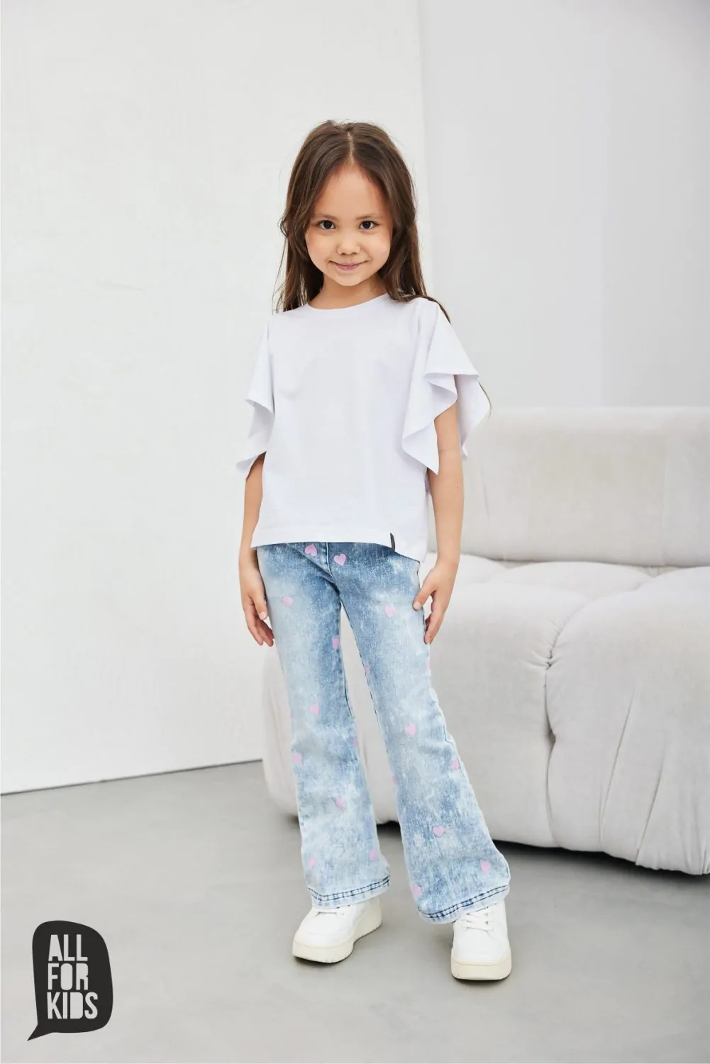 Bluzka ALL FOR KIDS falbany bawełna – kolor biały