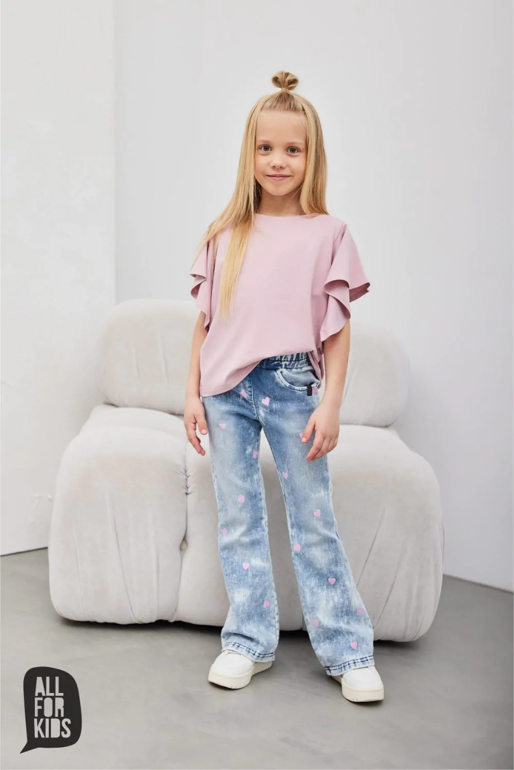 Bluzka ALL FOR KIDS falbany bawełna - kolor różowy