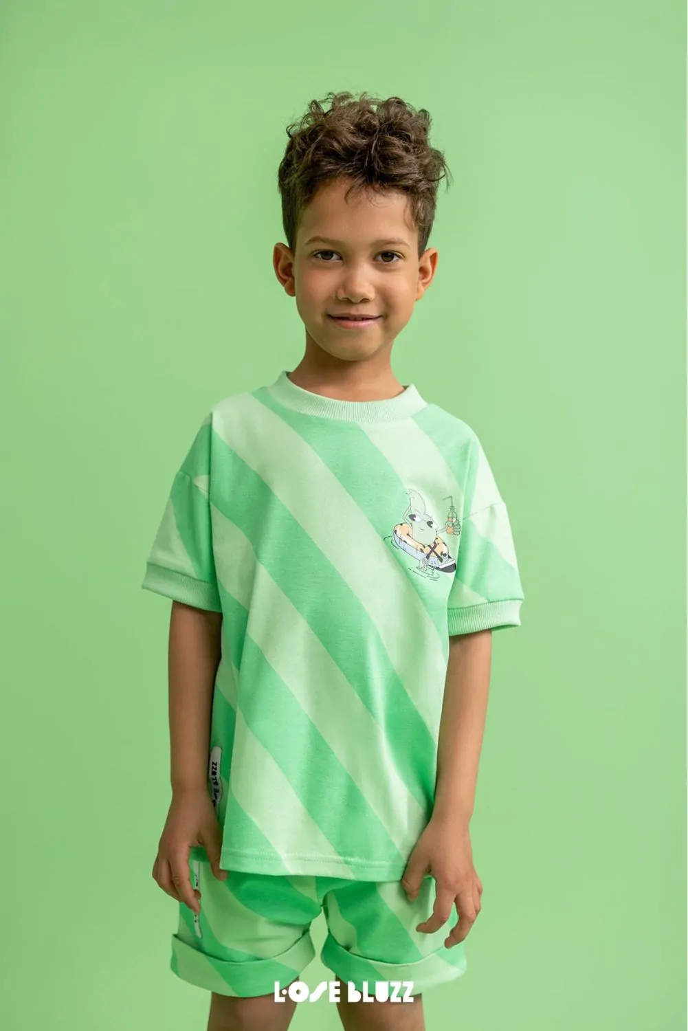 T-shirt w paski Loose Bluzz zielony